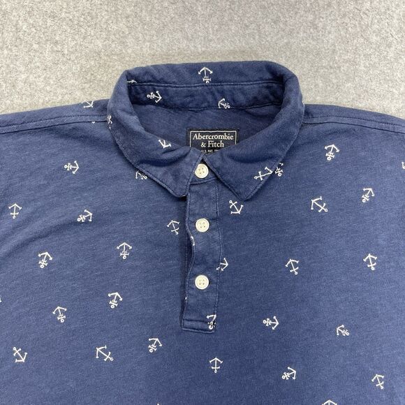 Abercrombie & Fitch Anchor Print Polo Shirt Men’s L Large Navy Blue AOP - Picture 2 of 16
